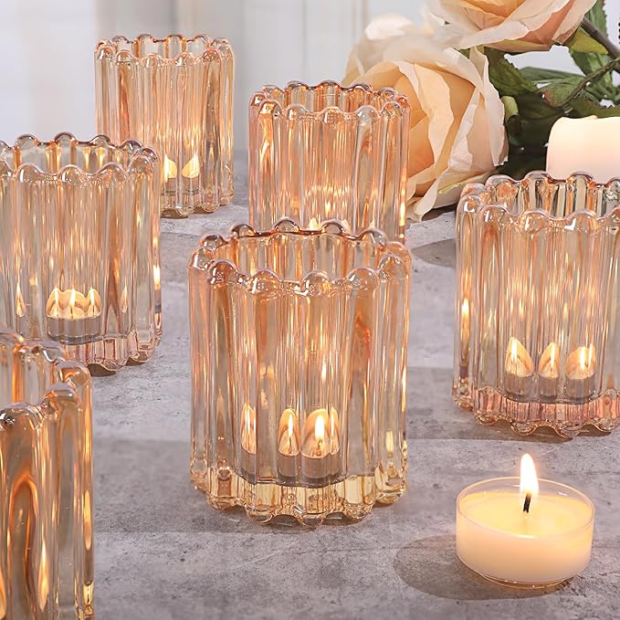 6pcs Votive Candle Holder, Gold Glass Large Candle Holders, Tealight Candle Holder for Fall Wedding Centerpieces Dinner Party Table Decor