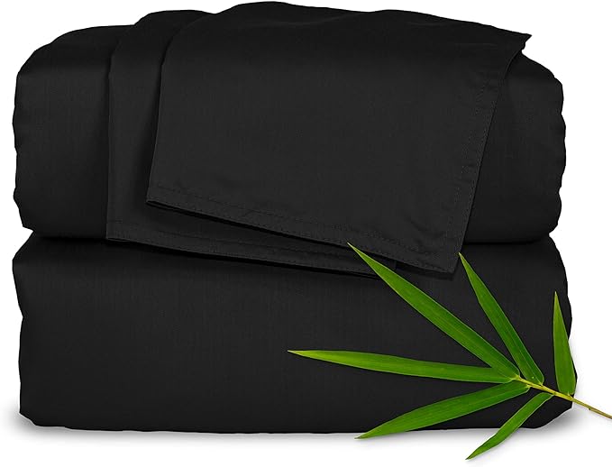 Queen Sheets by Pure Bamboo, Genuine 100% Organic Viscose Derived from Bamboo Bed Sheet Set, Luxuriously Soft & Cooling, Double Stitching, Lifetime Quality Promise (Queen, Black)