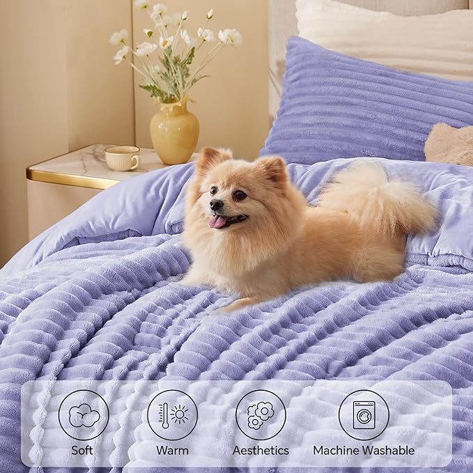 BEDELITE Fleece Twin Comforter Set -Super Soft & Warm Fluffy Lavender Bedding, Luxury Fuzzy Heavy Bed Set for Winter with 1 Pillow case