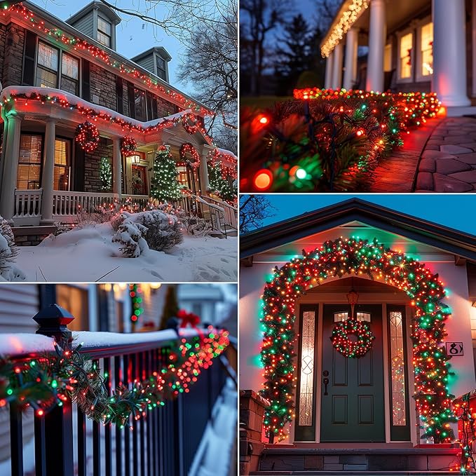 Battery Operated Christmas Lights 2 Pack 18 Feet 50 LED Clear Mini String Lights with 8 Modes Waterproof Tree Lights for Xmas Outdoor Indoor Holiday Party Garden Decor, Red & Green