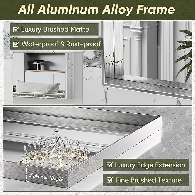 Suidia Bathroom Mirror, 30" x 30" Rectangular Wall Mirror, Metal Framed Wall Decor Wall-Mounted Mirrors for Bathroom, Bedroom, Living Room, Entryway, Silver