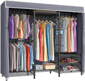 VIPEK V5C Portable Clothes Closet Wardrobe Bedroom Armoires Heavy Duty Covered Clothes Rack, Black Metal Clothing Rack with Grey Oxford Fabric Cover, Adjustable Custom Closet Rack 70.1"Lx17.3"Wx76.4"H