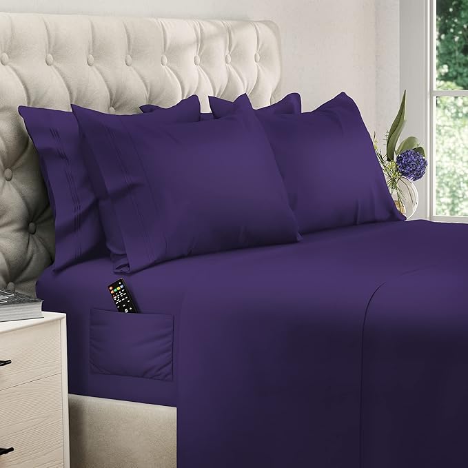 DREAMCARE King Size Sheets Set – 6 pcs Cooling Bed Sheets – up to 15” Deep Pocket King Sheet Set – 2500 Supreme Collection – Extra Soft 100% Brushed Microfiber Hotel Luxury with Side Pocket – Purple
