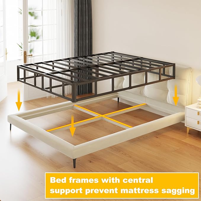 10 Inch High Profile Full Size Box Spring Heavy Duty Metal Box Spring Full Size with Fabric Cover, Sturdy Mattress Foundation, Easy Assembly, Noise Free, Black