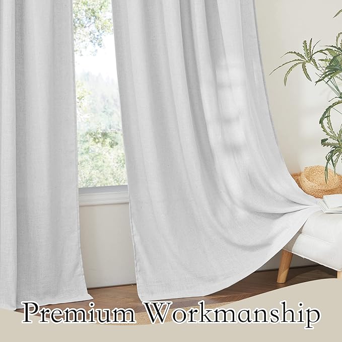 RYB HOME Semi Sheer Curtains 84 inches Long, Linen Texture Wave Fabric Privacy Sheer Window Curtains for Living Room Bedroom Dining, Dove Grey, Wide 52 x Long 84 inch per Panel, 2 Panels