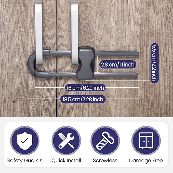 Jetec 10 Pieces Cabinet Locks for Babies, U-Shaped Proofing Drawers Safety Child Locks Adjustable, Easy to Use Childproof Latch for Knob Handle on Kitchen Door Storage Cupboard Closet (Gray, White)