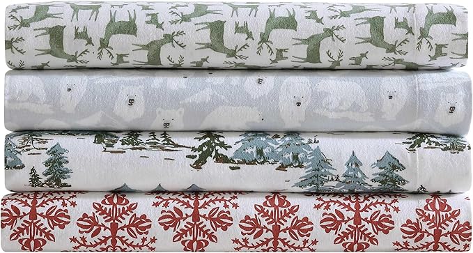 Eddie Bauer - Flannel Sheets Twin Size, Anti-Pilling & Wrinkle Resistant Cotton, Touchably Soft for All-Season Comfort - Bed Sheets with Matching Pillowcase & Fitted Sheet (Jolly Trees Red)