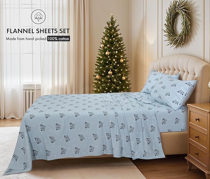RUVANTI Flannel Sheets Twin Size - 100% Cotton Double Brushed Twin Sheets Set, Deep Pockets 16 Inches, All Seasons Breathable & Extra Soft Bed Sheets, Warm & Cozy, 3 Piece, Soul Dog
