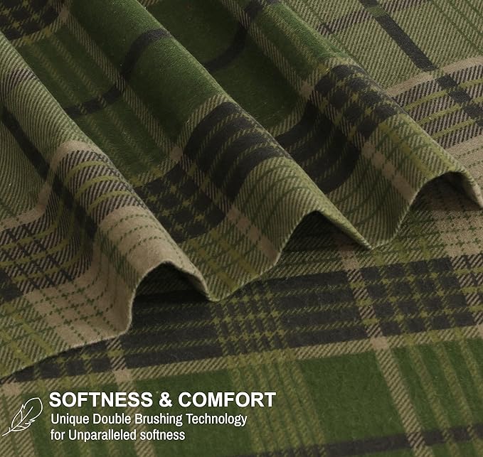 RUVANTI Flannel Sheets Twin Size - 100% Cotton Double Brushed Twin Sheets Set, Deep Pockets 16 Inches, All Seasons Breathable & Extra Soft Bed Sheets, Warm & Cozy, 3 Piece, DNA Plaid