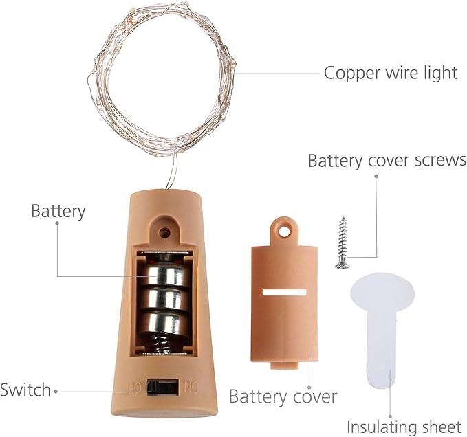 24 Pack 20 LED Wine Bottle Cork Lights, Fairy Mini String Lights Copper Wire, Battery Operated Starry Lights for DIY, Christmas, Halloween, Wedding, Party, Indoor&Outdoor (24 Pack, Cool White)