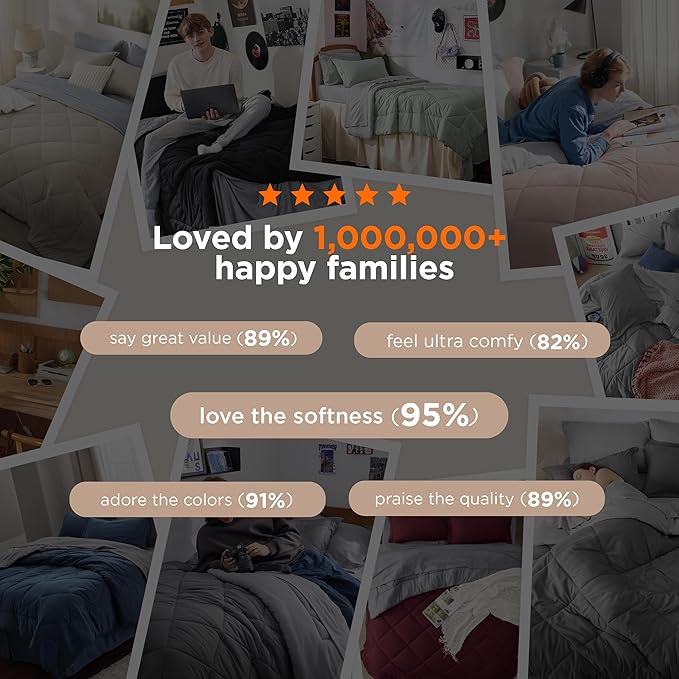 Bedsure King Size Comforter Set - 7 Pieces Reversible Grey Bedding, King Size Bed Set for All Seasons, Bed in a Bag with Down Alternative Comforter, Sheets, Pillowcases & Shams
