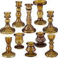 Mumufy 10 Pcs Glass Crystal Taper Candle Holders Clear Glass Candlestick Holder Fit 0.8 Inch Candles Crystal Decorative Candle Stand Centerpiece Table Wedding Dining Party (Classic,Brown)