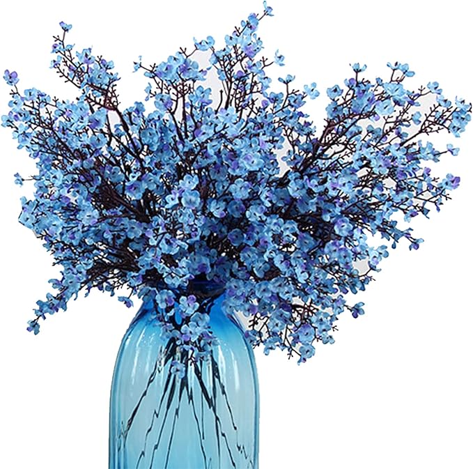JAKY-Global 9pcs Babys Breath Artificial Flowers Gypsophila Bouquet Bulk Fake Spring Silk Small Flowers Real Touch Faux Floral for Home Bedroom Kitchen Garden Wedding Christmas Party DIY Decor (Blue)