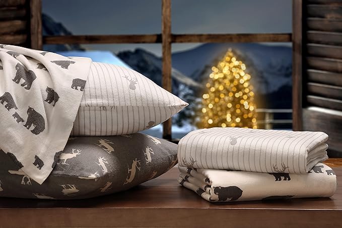 Eddie Bauer - Full Sheets, Cotton Flannel Bedding Set, Brushed For Extra Softness, Cozy Home Decor (Elk Grove, Full)