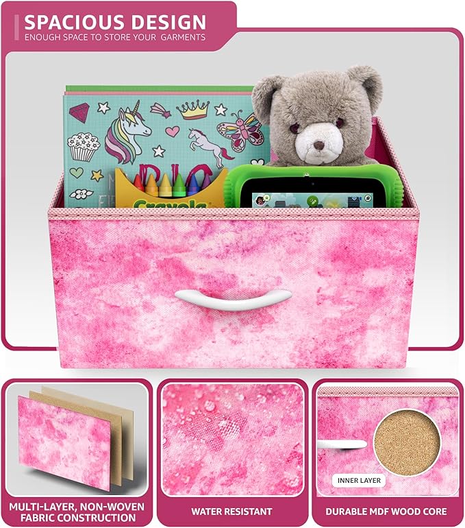 Sorbus Fabric Dresser for Kids Bedroom - Chest of 6 Drawers, Tall Storage Tower, Clothing Organizer, for Closet, for Playroom, for Nursery, Steel Frame, Fabric Bins - Wood Handle (Tie Dye Pink)