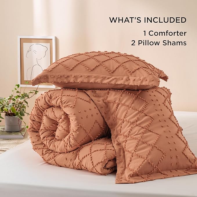 Bedsure King Comforter Set - Pumpkin Comforter, Boho Tufted Shabby Chic Bedding for Kids, 3 Pieces Vintage Farmhouse Bed Set for All Seasons, Fluffy Soft Bedding with 2 Pillow Shams