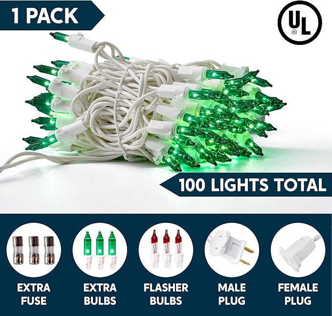 Joiedomi Christmas String Lights Indoor,100 Count Mini Green Light,21.4 FT Lighting Decor for Patio Dorm Classroom Bedroom Holiday Wedding Party Garland Birthday Festival,White Wire