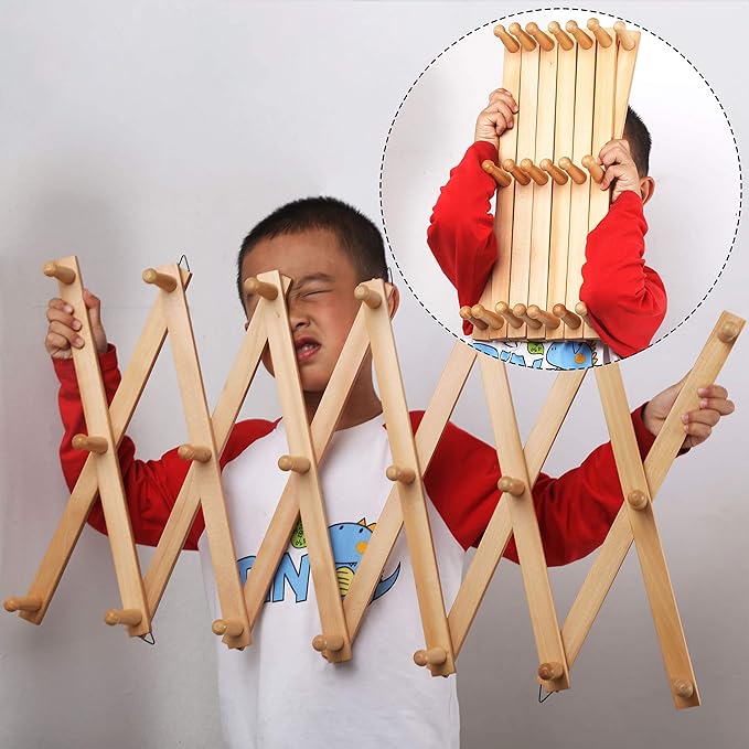 WEBI Accordion Wall Hanger,Expandable Wooden Coat Rack Wall Mounted,Accordion Hat Rack for Wall,Accordion Hook Rack for Hats,Caps,20 Peg Hooks,Natural