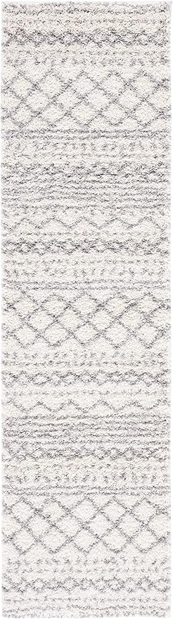 SAFAVIEH Arizona Shag Collection Runner Rug - 2'3" x 8', Ivory & Grey, Moroccan Design, Non-Shedding & Easy Care, 1.6-inch Thick Ideal for High Traffic Areas in Living Room, Bedroom (ASG741F)