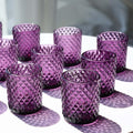 Woho 24pcs Purple Votive Candle Holders, Glass Tea Lights Candle Holder for Wedding Table Centerpiece, Studded Diamond Tealight Candle Holder for Tealight Candles/Votive Candles