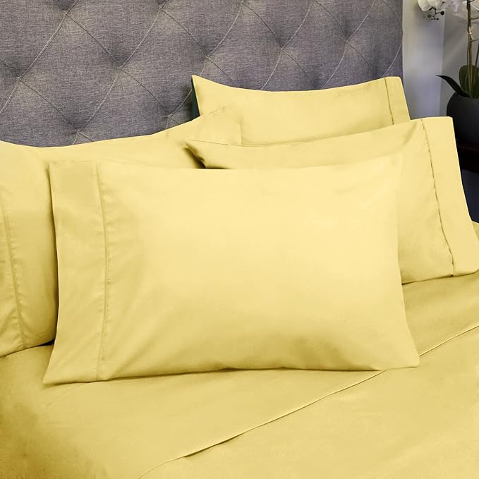 King Size Bed Sheets - 6 Piece 1500 Supreme Collection Fine Brushed Microfiber Deep Pocket King Sheet Set Bedding - 2 Extra Pillow Cases, Great Value, King, Yellow