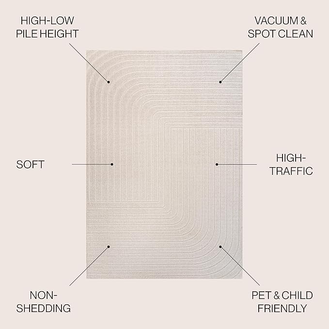 Eyely NCS101A-9R Scandinavian Odense Minimalist Angle Geometric Indoor Rug, Pet Friendly, Non-Shedding, Stain Resistant, Easy-Cleaning, Ivory/Cream, 9' Round, Indoor/Outdoor, Area Rug