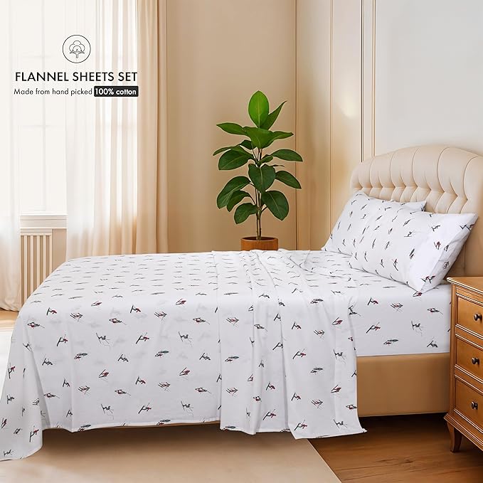 RUVANTI Flannel Sheets Twin XL Size - 100% Cotton Double Brushed Twin XL Sheet Sets, Deep Pockets 16 Inches, All Seasons Breathable & Extra Soft Bed Sheets, Warm & Cozy, 3 Piece, Flurry Friends