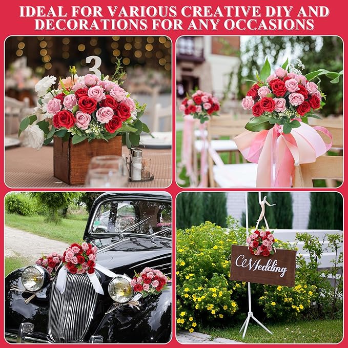 Zeyune 16 Bunches 12 Inch Artificial Mini Rose Bouquet 160 Heads Bridal Flower Bouquets Fake Silk Rose Bulk for Wedding Bridal Shower Christmas Home Office Garden Decoration(Pink and Red)