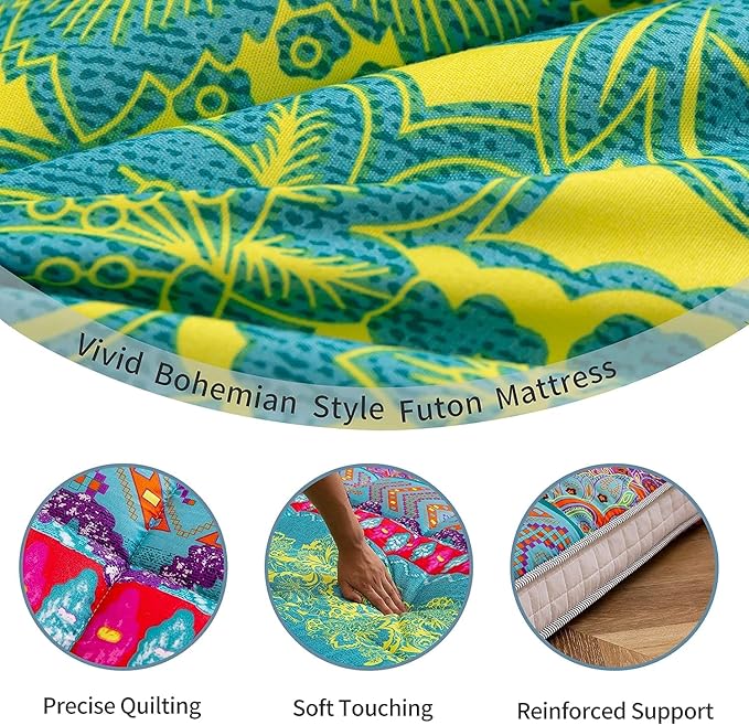 MAXYOYO Twin Futon Floor Mattress Shikibuton Sleeping Mats for Adults, Floor Futon with High-Density Foam, Portable Mattress for Living Room, Guest Room, Bohemian B
