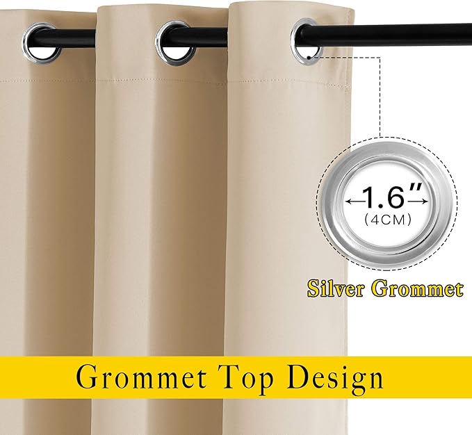 NICETOWN Bedroom Blackout Curtains and Drapes - Window Treatment Thermal Insulated Solid Grommet Blackout Drapes for Bathroom (Biscotti Beige, Set of 2, 37 by 54 Inch)