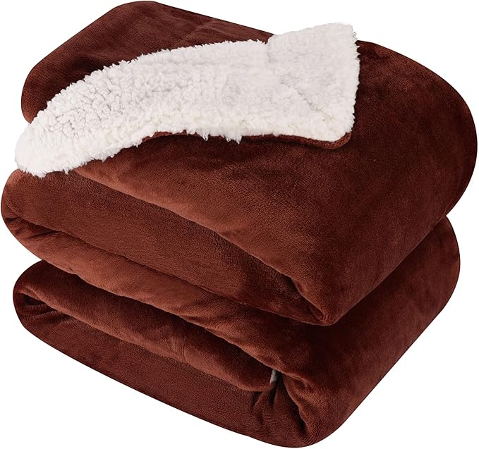 NANPIPER King Size Sherpa Blanket, Soft Fleece Throw for Bed, Reversible Thick Fuzzy Blanket for Winter (Brown, 90x108 inches)