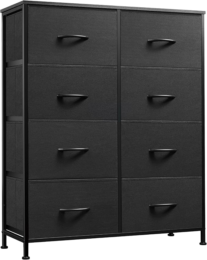 WLIVE Fabric Dresser for Bedroom, Tall Dresser with 8 Drawers, Storage Tower with Fabric Bins, Double Dressers, Chest of Drawers for Closet, Living Room, Hallway, Charcoal Black