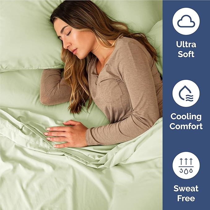 Full 6 Piece Sheet Set - Comfy Breathable & Cooling - Ultra-Soft Hotel Luxury Bedding Set with 8-16 Inch Deep Pockets - 1 Flat & 1 Fitted Sheet & 4 Pillowcases - Wrinkle Free & Easy Care - Light Sage