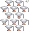 12-Pack Crystal Glass Cabinet Knobs for Home Decor, Vanity Drawers, Desks, Wardrobe Doors, Standard Screws Easy Installation for Home Refurbishment and Redecoration (Clear Crystal, 40mm, Pink Base)