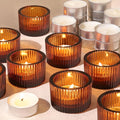 18 pcs Amber Tealight Candle Holders with 18PCS Tealights, Glass Votive Candle Holders Set for Table Centerpiece, Home Decor and Party Supplies