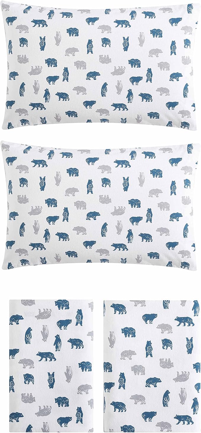 Eddie Bauer- Twin XL Sheet Set, Cotton Flannel Bedding Set, Brushed for Extra Softness, Cozy Home Décor (Bear Mountain Grey, Twin XL)