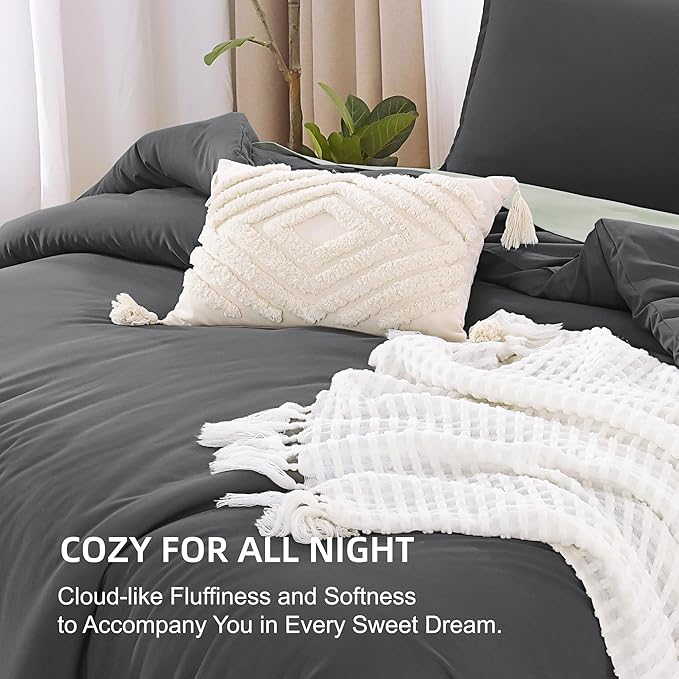 Litanika Twin XL Comforter Set Dark Grey - 2 Pieces Extra Long Bed Set for College Dorm, All Season Bedding Set for Girls and Boys