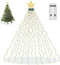 aneeway Christmas Tree Lights with Star Toppers, 410 LED Christmas Lights with 8 Modes & Memory Function, 6.6FT x 16 String Lights with Remote Control & Timing for Xmas Ornaments - Warm White