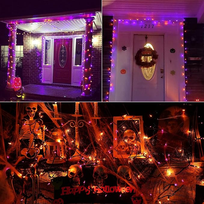 Toodour Orange & Purple Halloween Lights, 75ft 300 Count Incandescent Halloween String Lights, UL Certified Connectable Mini Bulbs String Lights for Outdoor, Indoor, Garden, Porch, Party, Home Decor