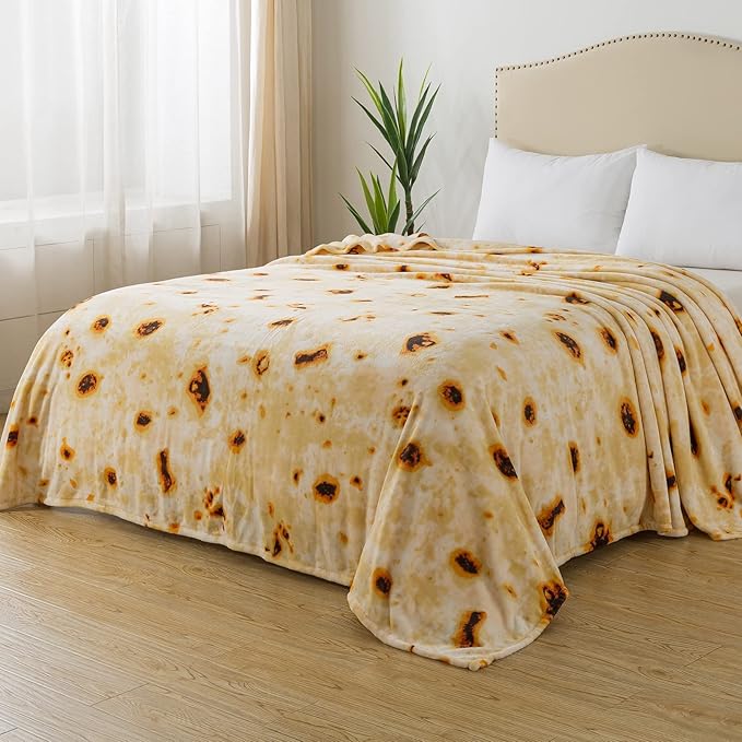 Burritos Tortilla Blanket King Size for All Season - Premium Lightweight Anti-Static Super Soft Cozy Plush Tortilla Throw, Lightweight Microfiber Winter Warm Taco Blanket 90" x 108"(Burritos King)