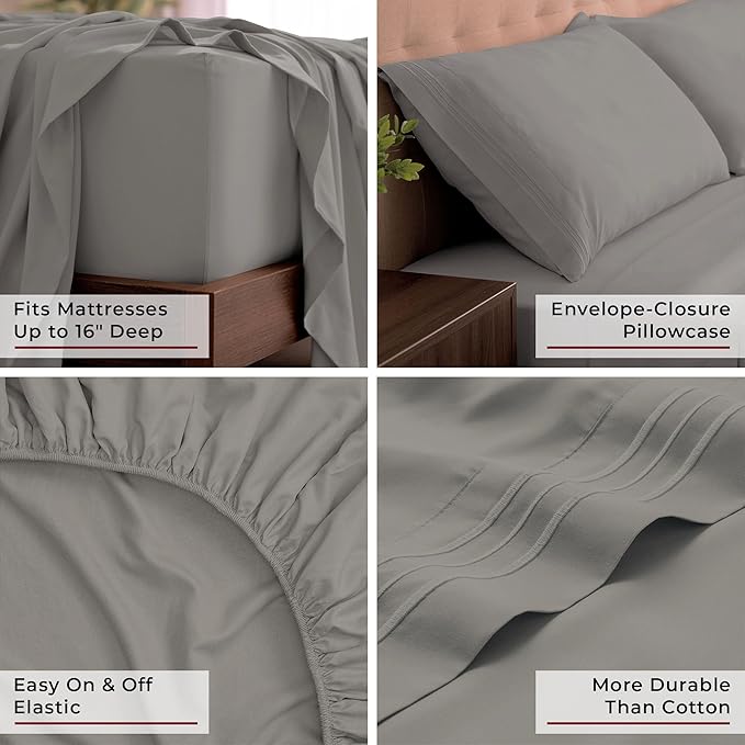 Mellanni California King Sheets Set - 4 PC Iconic Collection Bedding - Hotel Luxury, Extra Soft, Cooling Bed Sheets - Wrinkle, Fade, Stain Resistant (Cal King, Taupe)