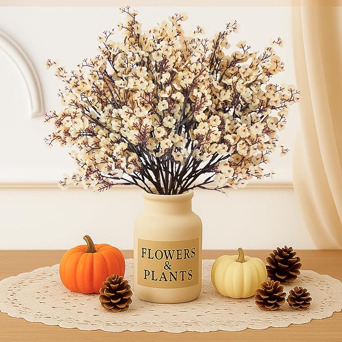 Uieke 6 Pcs Artificial Flowers Baby Breath Faux Champagne Artificial Gypsophila Bouquet Fake Silk Flowers Real Touch for Home Office Kitchen Wedding Wall DIY Room Farmhouse Décor