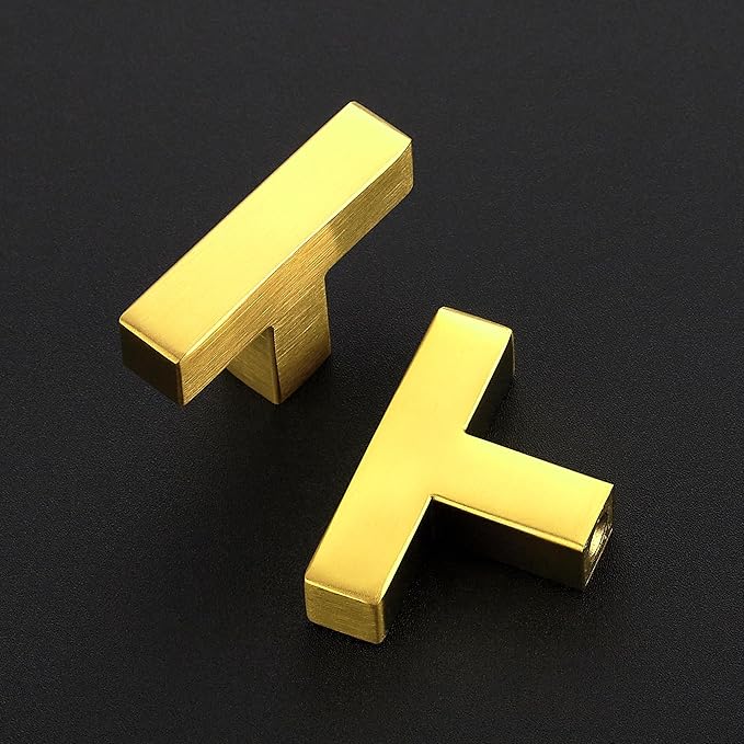 10 Pack Brushed Brass Cabinet Knobs - Kitchen Cabinet Knobs Gold Cabinet Pulls for Kitchen Cabinet Drawer Stainless Steel Dresser Knobs for Cabinet Hardware 2in Length Single Hole Square