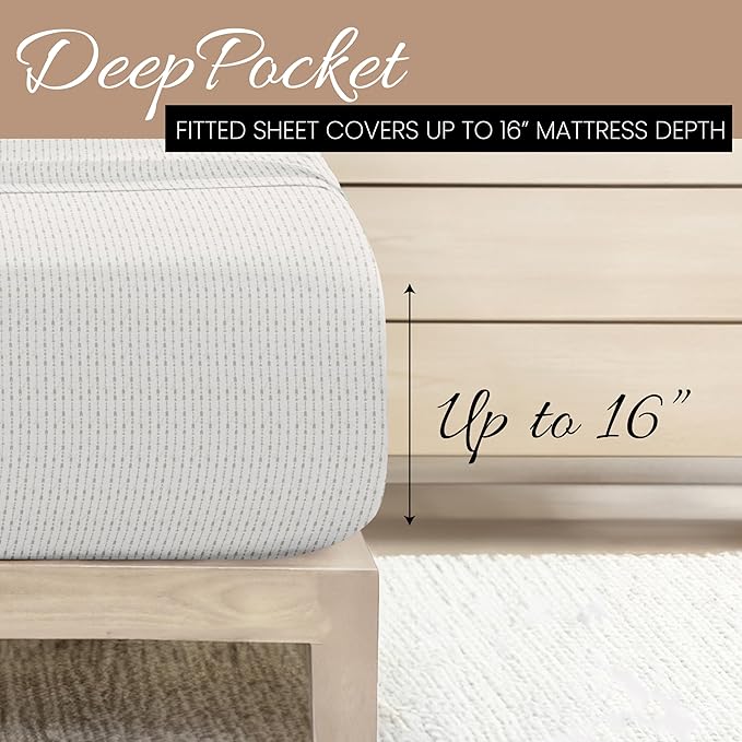 Linen Market Patterned Microfiber Queen Sheet Set 4 Piece – Oeko-TEX Certified Ultra Soft & Wrinkle-Free - 16" Deep Pocket Sheets - Easy Care Queen Size - Beaded Arrows Light Gray