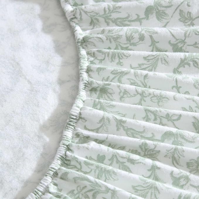 Laura Ashley - Flannel Sheets Twin Size, Anti-Pilling & Wrinkle Resistant Cotton, Touchably Soft for All-Season Comfort - Bed Sheets with Matching Pillowcase & Fitted Sheet (Brinna Green)