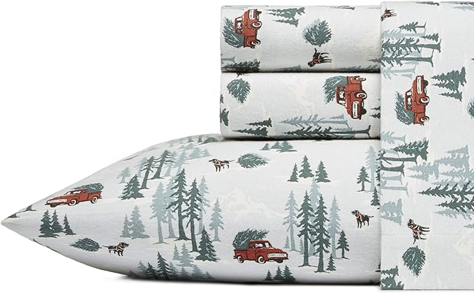 Eddie Bauer - Full Sheets, Cotton Flannel Bedding Set, Brushed For Extra Softness, Cozy Home Decor (Tree Farm, Full)