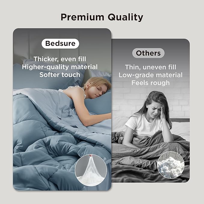 Bedsure Queen Grayish Blue Comforter Set - 7 Pieces Reversible Bedding, Queen Size Bed Set for All Seasons, Bed in a Bag with Down Alternative Comforter, Sheets, Pillowcases & Shams
