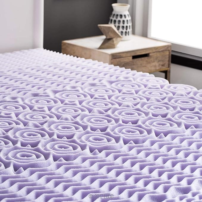 LUCID Lavender Infused 2 Inch Memory Foam Mattress Topper with 5 Zones – Twin Size – Plush Feel – CertiPUR Certified – Dorm Room Essentials