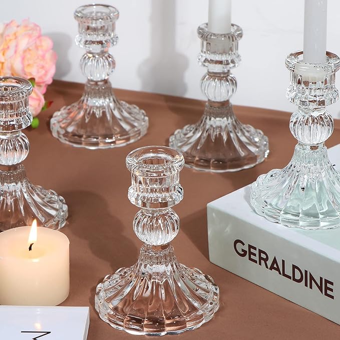 DARJEN Candlestick Holders Set, 4" H Taper Candle Holders Bulk, 12Pcs Glass Candle Holders for Wedding, Festival, Party & Windowsill Decor