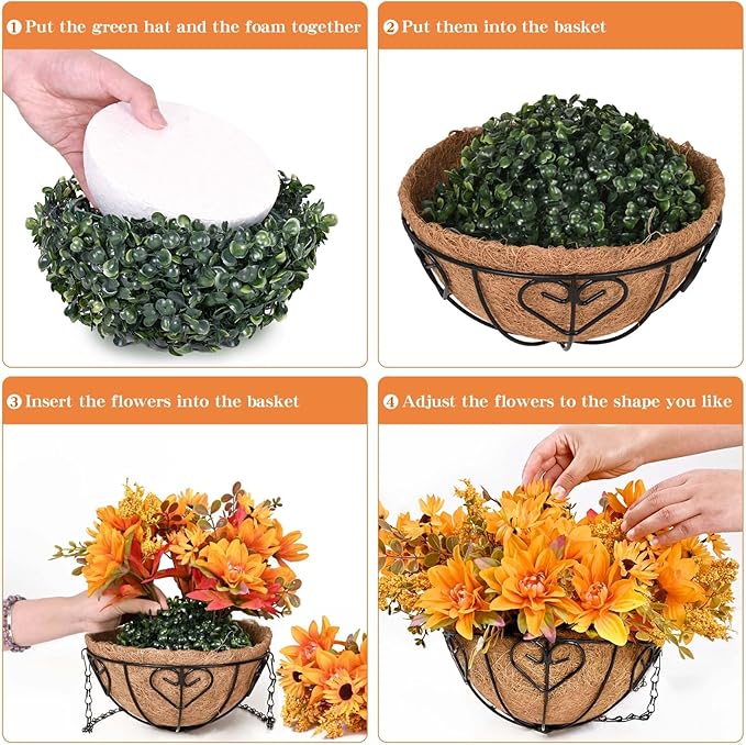 Waipfaru Artificial Fake Fall Hanging Mums Plants Flowers Basket for Outdoor, Faux Mums Floral Hanging Plant in Hang Planter Look Real UV Resistant for Porch Patio Balcony Yard Outdoor Decor (2Pcs)